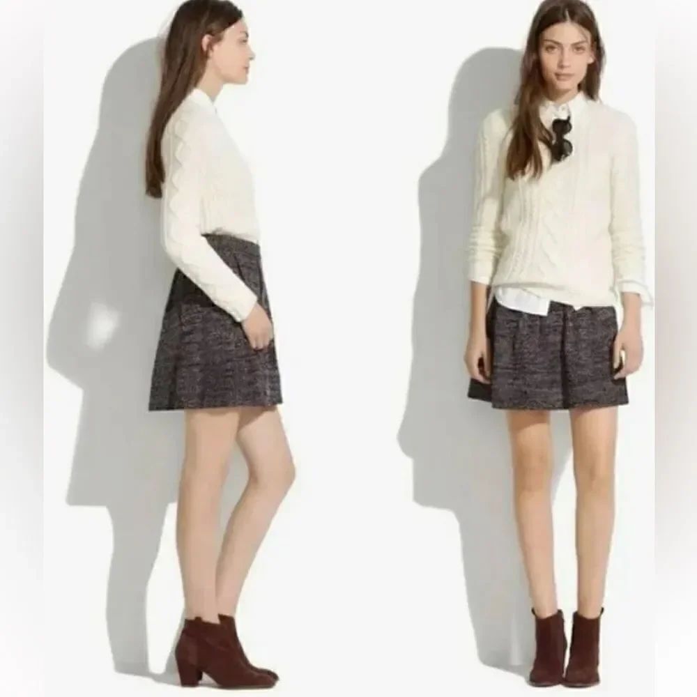 Madewell Purple Black Tweed Turn Around A line pleated Mini Skirt
